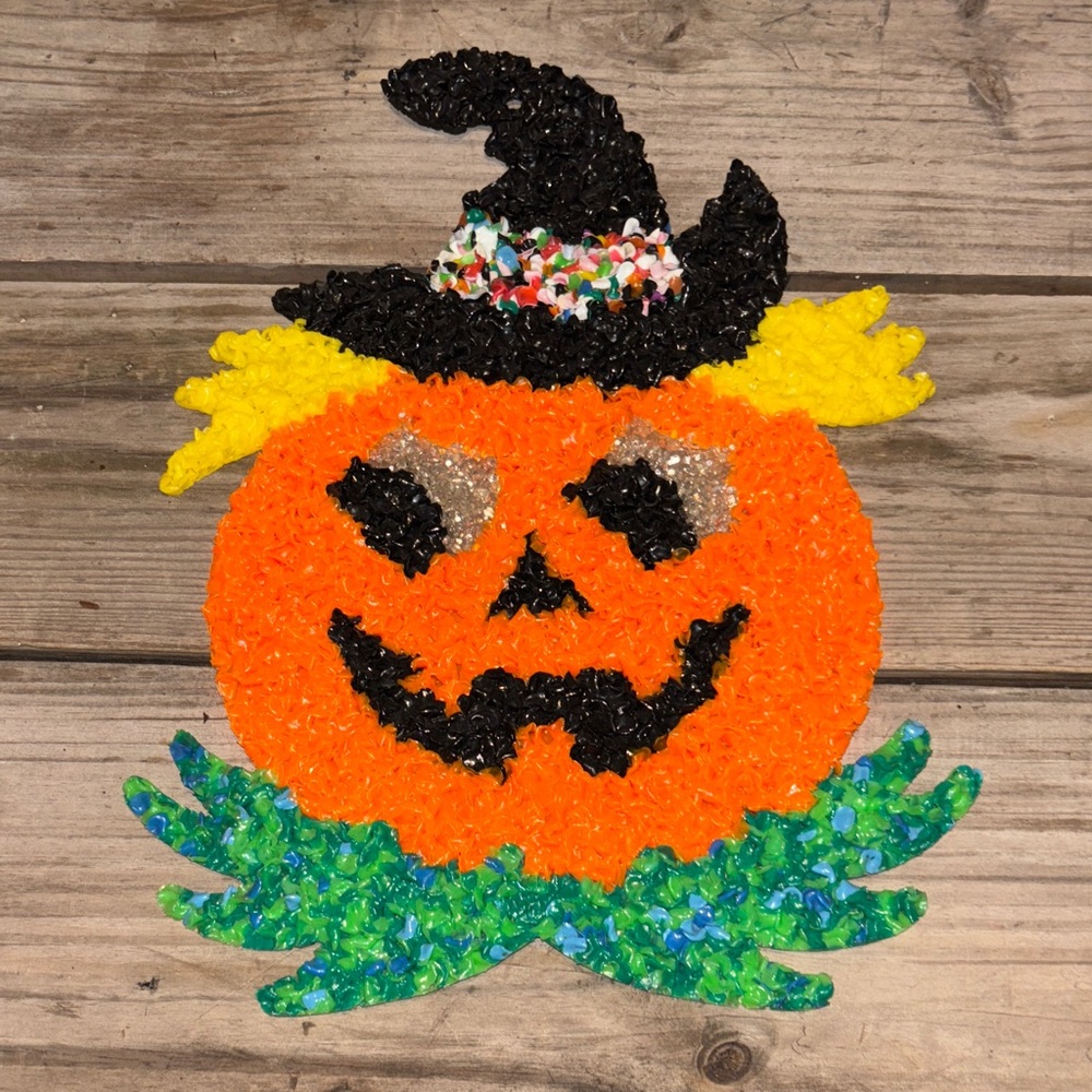 VTG 70s Popcorn Plastic Halloween Pumpkin Jack-O-Lantern Witch Hat 16 1/2”
